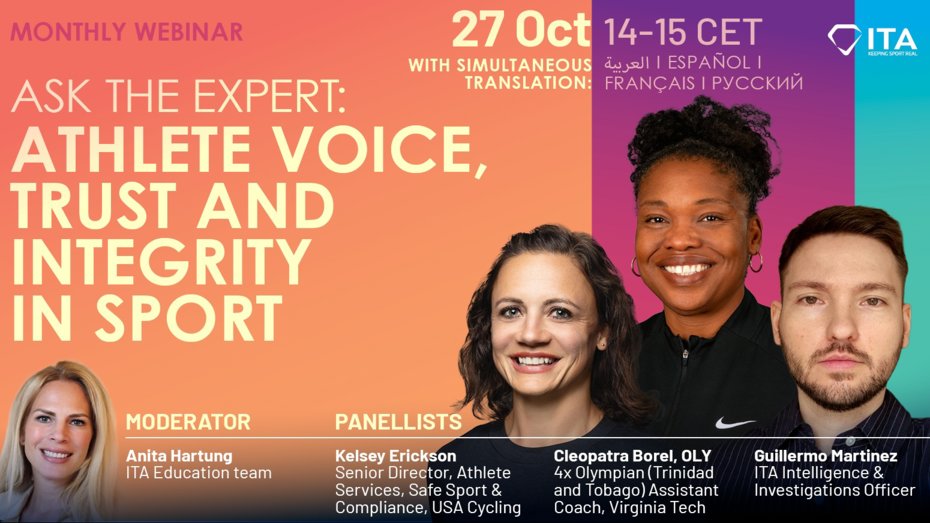 ITA Monthly Webinar: Athlete Voice, Trust and Integrity in Sport