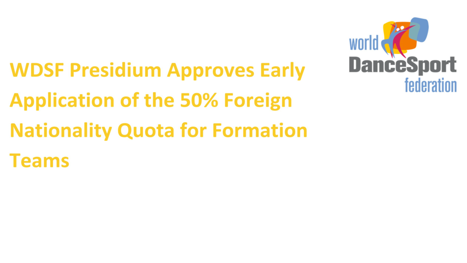 WDSF Presidium Approves Early Application of the 50% Foreign Nationality Quota for Formation Teams